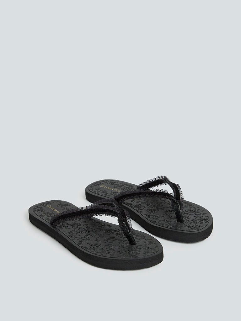 LUNA BLU Black Floral Patterned Flip-Flops